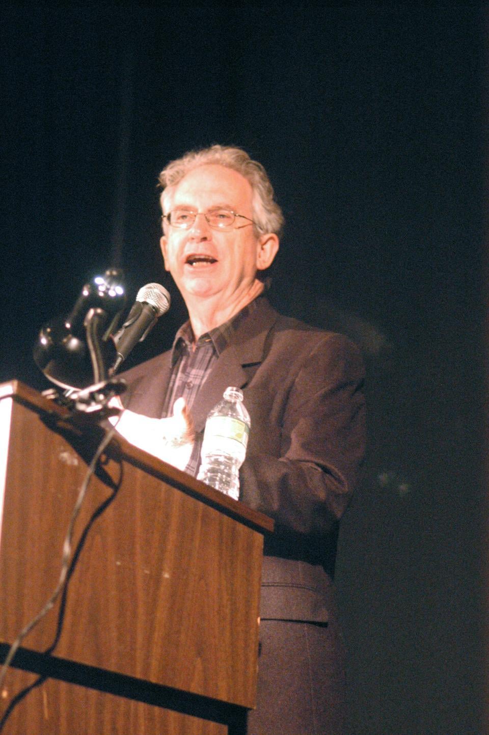 Peter Carey, two-time Booker Prize-winning author, spoke at Brattle Theatre Monday evening.  His audience enjoyed readings from his latest book, "Parrot and Olivier in America", a comic, historical fiction novel that explores American democracy.  