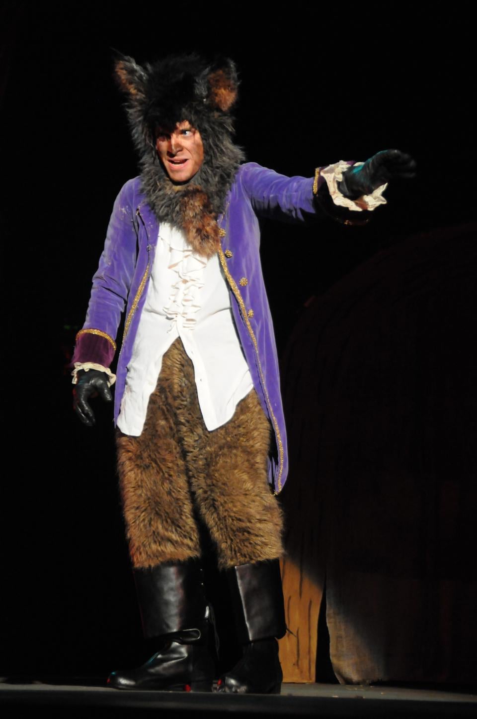 Gus T. Hickey '11 plays the Wolf in a performance of Into the Woods on the Loeb Mainstage theater.