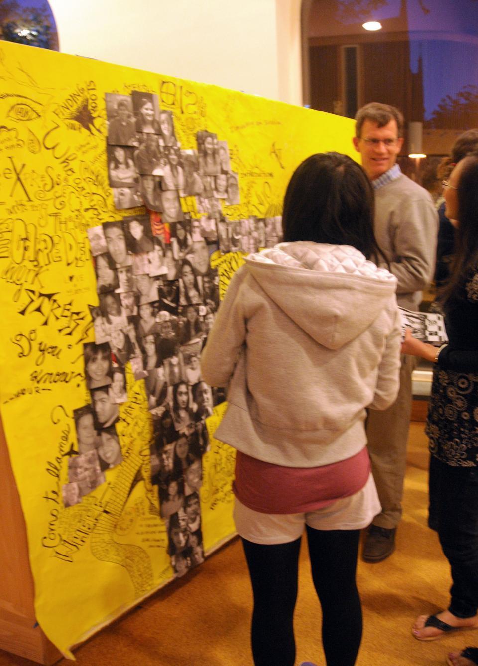 Seven freshem artists present their artwork at FACES, the Freshman Arts Collaborative Experience Showcase, in Ticknor Lounge yesteday. The event featured original paintings and art on the walls, two short films, hanging drapes of photographs, and a live musical performance by Molly L. Yang '13.