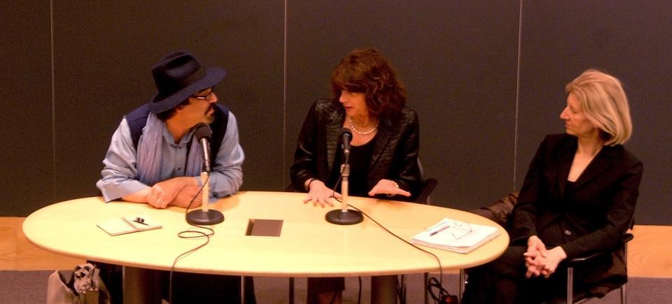 Novelist and filmmaker Atiq Rahimi speaks about his writing and filmmaking, in both French and Persian, in Fong auditorium yesterday. Rahimi is creative adviser to Moby Group, Afghanistan’s largest media group.