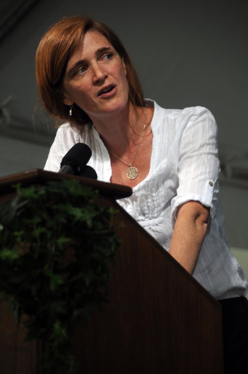 Samantha J. Power, a 1999 graduate of Harvard Law School and National Security Council Director for Multilateral Affairs in the Obama Administration, speaks to the HLS class of 2010 for this year's class day. 