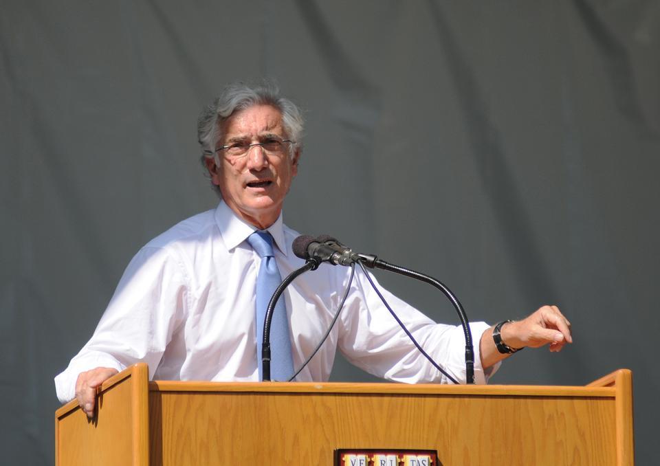 Ronald Cohen, co-founder of Europe’s largest private equity firm, Apex Partners, advises Harvard Business School graduates to make principled business decisions during the HBS Class Day ceremony yesterday. 
