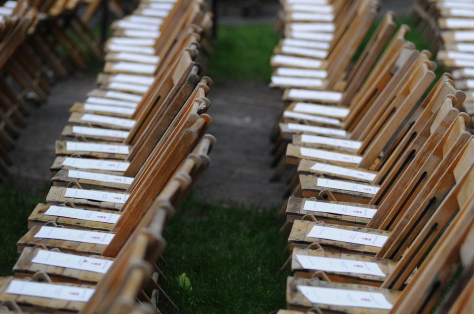 Chairs and programs line Tercentenary Theatre prior to the morning exercises of the 359th Commencement on May 27, 2010.