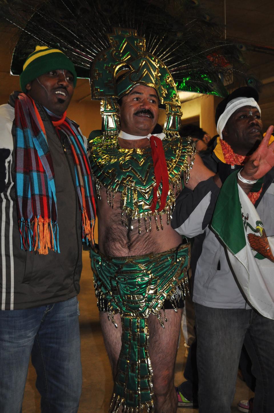 A Mexico fan shows support for his national team during a World Cup match against France on June 17th in Peter Mokaba Stadium in Polokwane, South Africa.