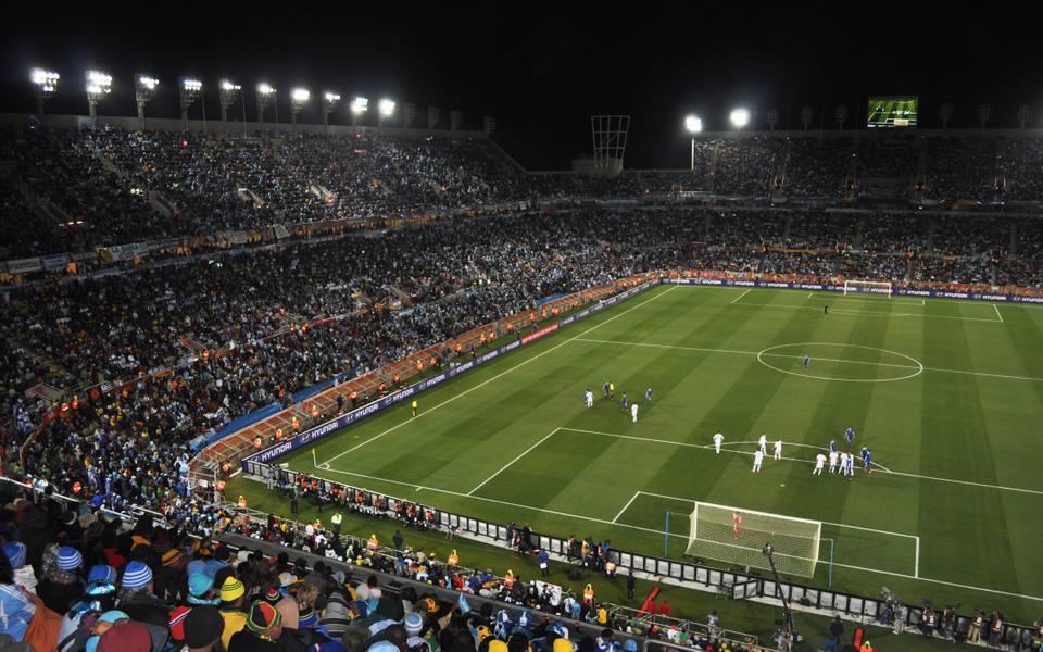 Fans pack the stands of the Peter Mokaba Stadium in Polokwane, South Africa to watch the Argentina battle Greece on June 22nd. The Argentinian national team defeated its Greek counterpart and ended the game with a final score of 2-0. 