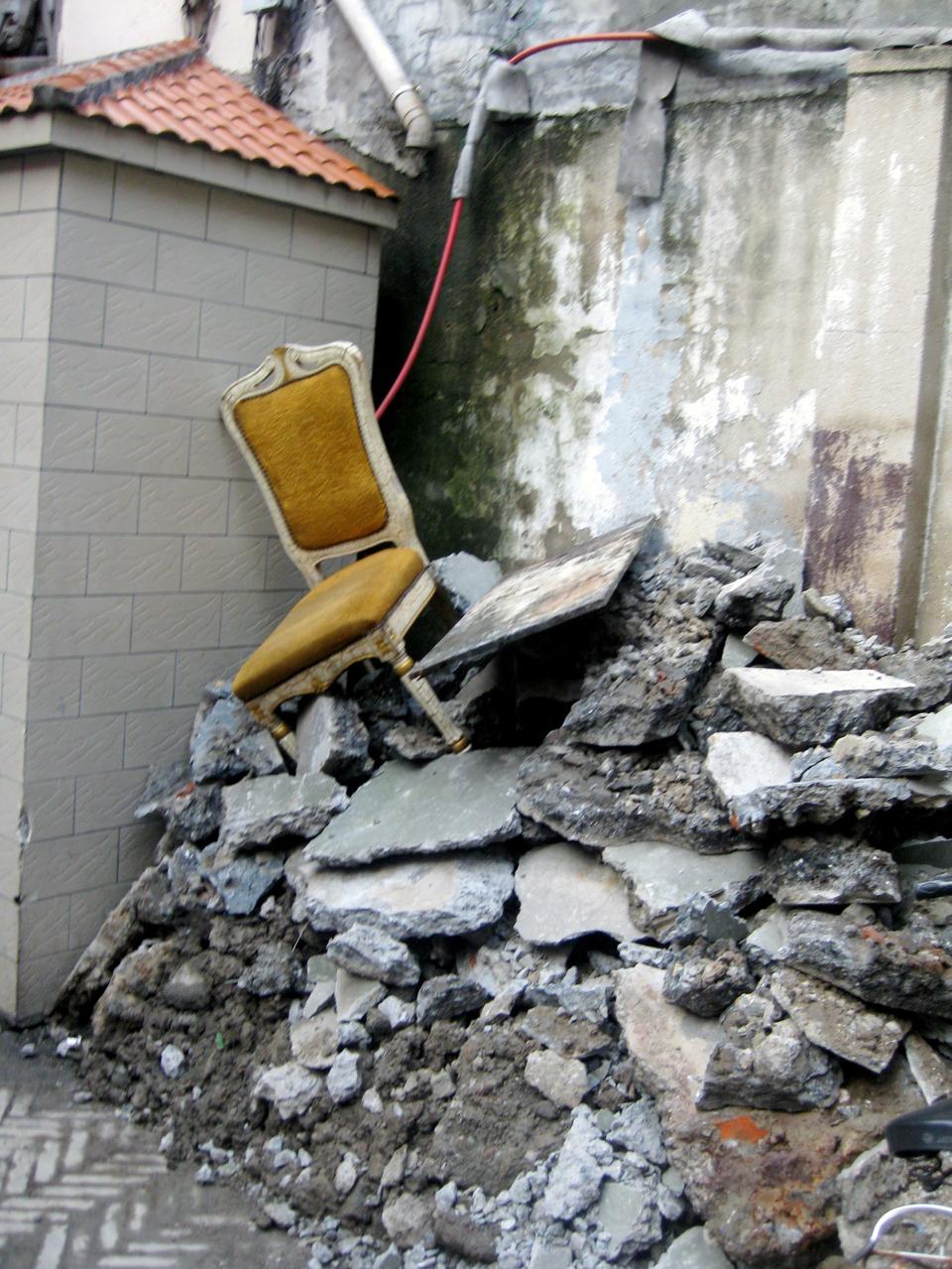 An elegant pile of garbage in one alleyway.