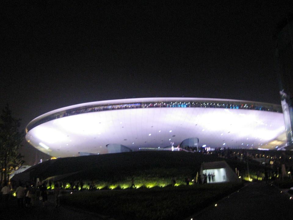 The Shanghai World Expo Cultural Center sits like a UFO in the middle of the Expo Park. It is one of the few Expo buildings that will be preserved at the site for future use.