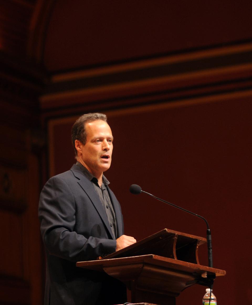 Sebastian Junger visited Sanders Theater Wednesday afternoon to speak in an event hosted by the Harvard Institute for Learning in Retirement. Junger recounted the time he spent in the Korengal Valley of Afghanistan with  members of the 173rd Airbourne brigade which he wrote about in his book "War."