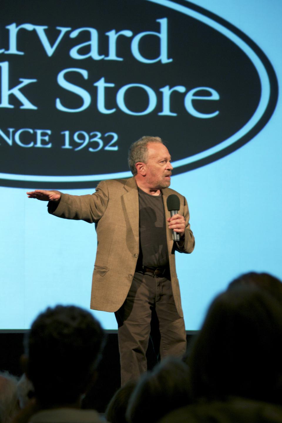 Former Secretary of Labor Robert B. Reich discusses his new book, Aftershock: The Next Economy and America’s Future, at the Brattle Theater last Friday in an event sponsored by the Harvard Book Store.