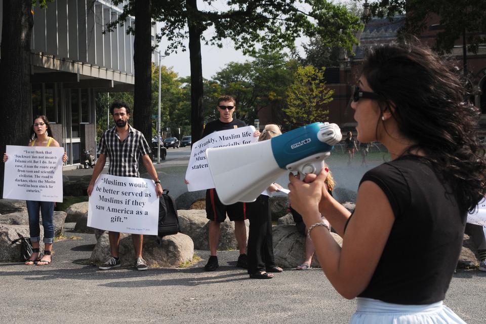 Students and affiliates of Harvard protest against the Social Studies Commitee’s decision to honor Martin Peretz last Saturday during the Committee’s 50th anniversary celebration. 