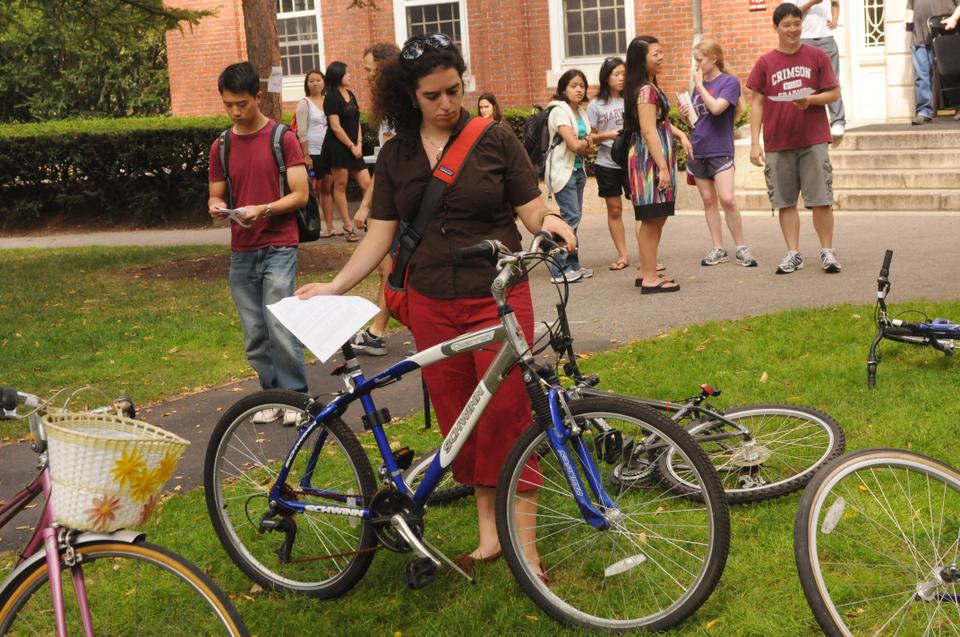 Harvard’s Phillips Brooks House Association hosted its annual bike auction on Saturday to raise money for its programs. Prospective bike owners arrived early to examine the bikes’ conditions prior to the bidding.