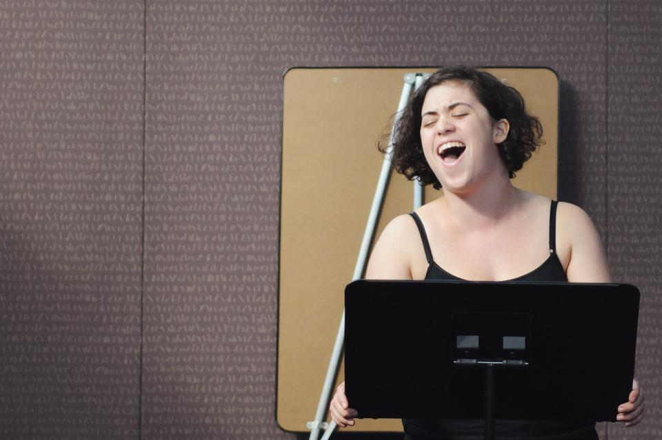 Emily B. Hecht ’11 performs at the first Arts Showcase, an exhibition for performance and visual art founded by sophomores Maya S. Sugarman and Eliott J. Rosenbaum.