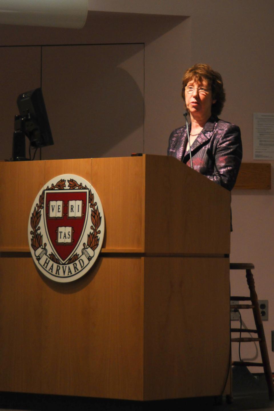 Baroness Catherine Ashton spoke about foreign affairs and the European Union yesterday at the Sackler Museum.  Her speech, "The European Union Facing Global Challenges," was the 19th annual Paul-Henri Spaak lecture presented by the Weatherhead Center for International Affairs.  Baroness Ashton serves as High Representative for Foreign Affairs and Security Policy of the European Union.