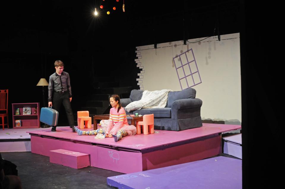 Bradley (Robert A. Knoll ’13) pays a visit to Lucy (Vanessa B. Koo ’12) in “Mr. Marmalade.”