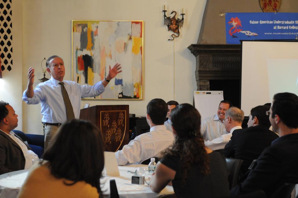 At the Harvard Cuban-American Alumni Conference, Professor Modesto Maidique, President Emeritus of Florida International University, gives a passionate talk on what makes a great leader last Saturday.