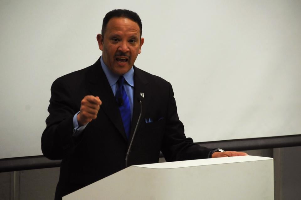 Marc H. Morial, President and CEO of the National Urban League, speaks at the Harvard Graduate School of Design about narrowing the divide between ethnic and socioeconomic classes by promoting more effective approaches to home building.