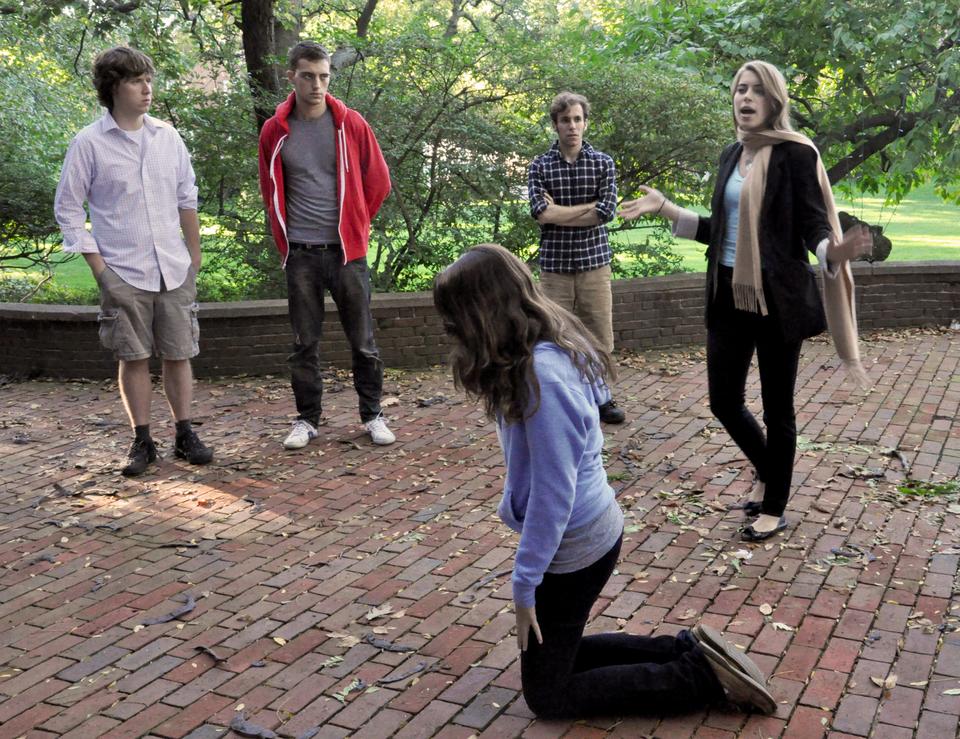 Mary Stuart (Rebecca E. Feinberg '13) gets chastised in "Mary Stuart," which opens Oct. 8.
