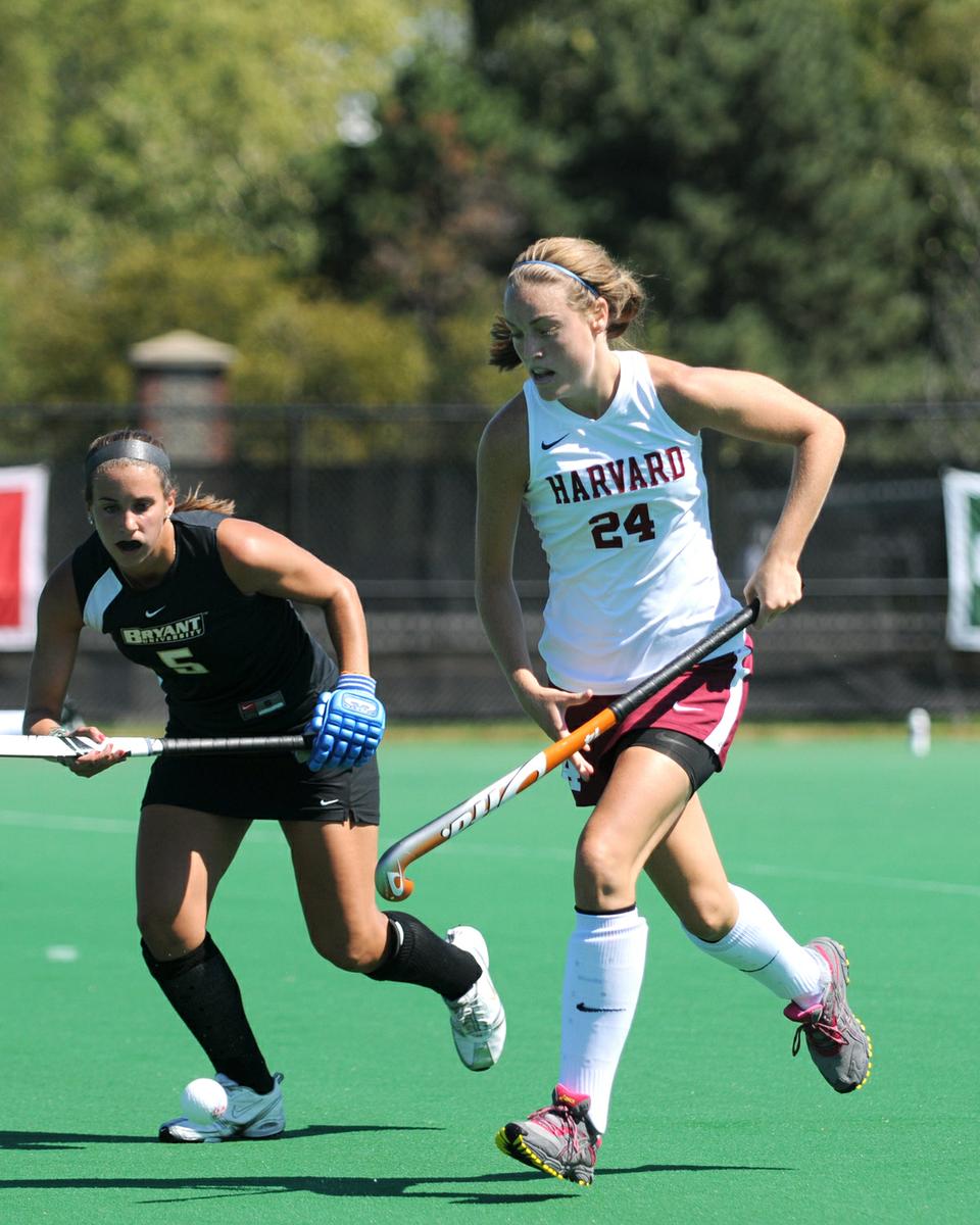 Senior Chloe Keating, shown here in earlier action, is traveling with the rest of the Harvard field hockey team to California this weekend to take on Stanford and Cal on Friday and Sunday, respectively.