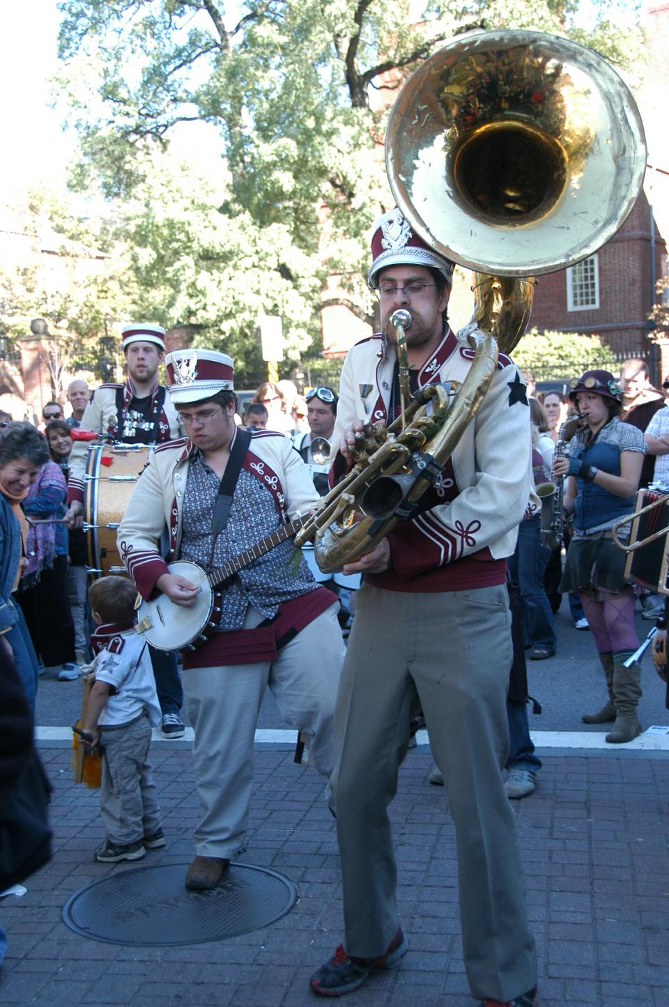 HONK Bands perform in Harvard Square during the Okotoberfest celebration on Saturday afternoon