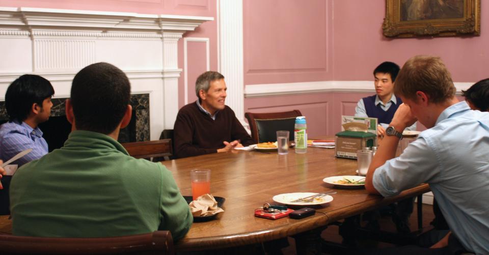 Walter Stechel, former Consul General of Germany in Mumbai, holds an informal dinner discussion in Leverett dining hall on India and its potential as a rising Asian superpower. 