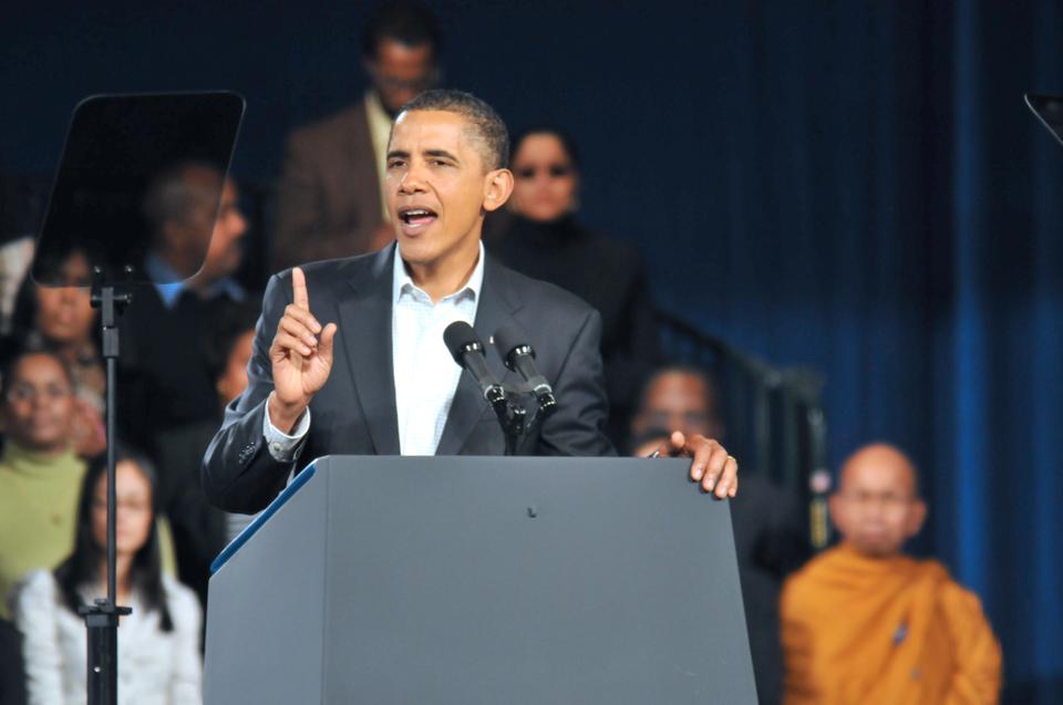 President Barack Obama speaks to a crowd at the Hynes Convention Center
giving his support to Governor Deval Patrick and Lt. Governor Tim
Murray's campaign in the mid-term elections held on November 2.