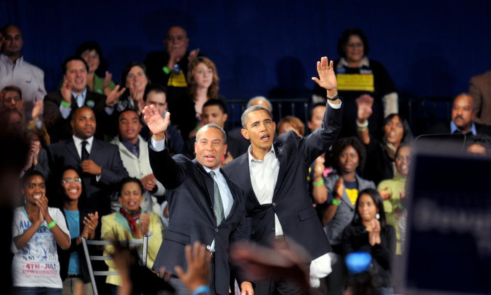 President Barack Obama visited Boston to show support for Governor Deval Patrick’s re-election, waves to voters at a rally at the Hynes Convention Center. Original publication date October 18th, 2010.