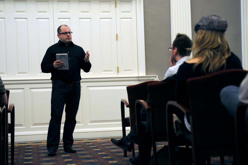 Marc Adams discusses the challenges of growing up gay in a religious conservative environment. Adams, the gay son of a fundamentalist Baptist minister, shared his own experience growing up at the Graduate School of Education to promote HeartStrong, a support organization  for gay, lesbian, bisexual and transgender people who are negatively impacted by religion-based academic institutions.