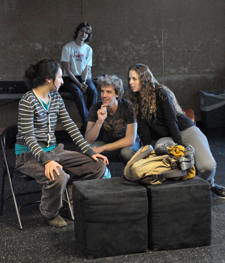 Director Jesse T. Nee-Vogelman ’13 (middle) also portrays the Director in “Six Characters.”