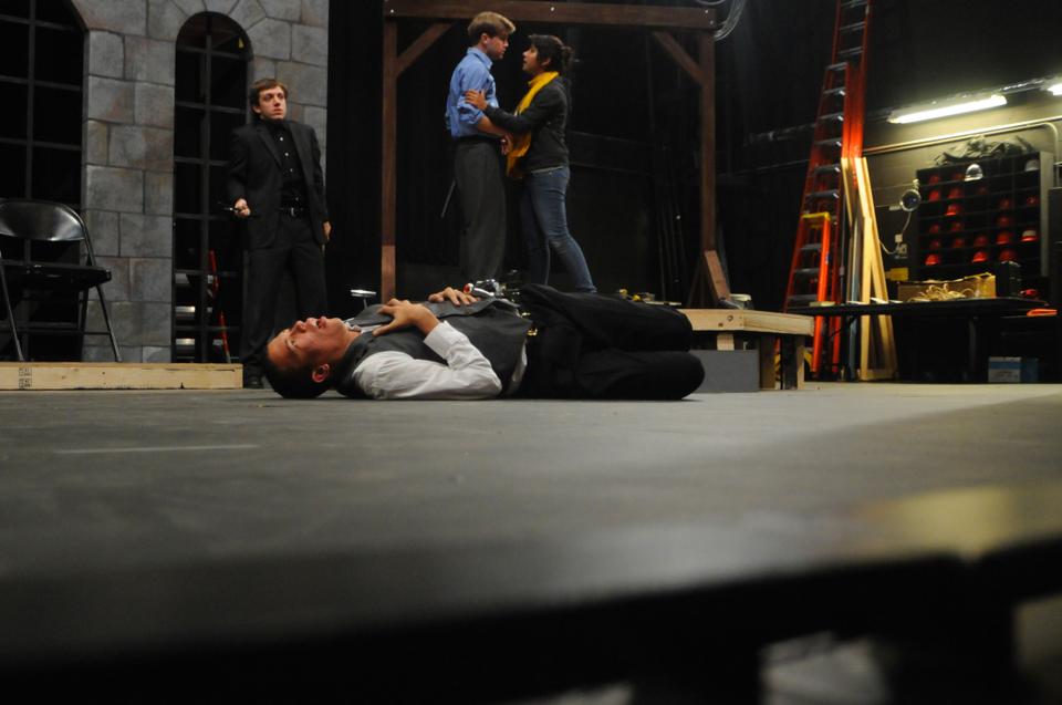 Spencer J. Home ’14 struggles against an attack in the production “The Spanish Tragedy.”