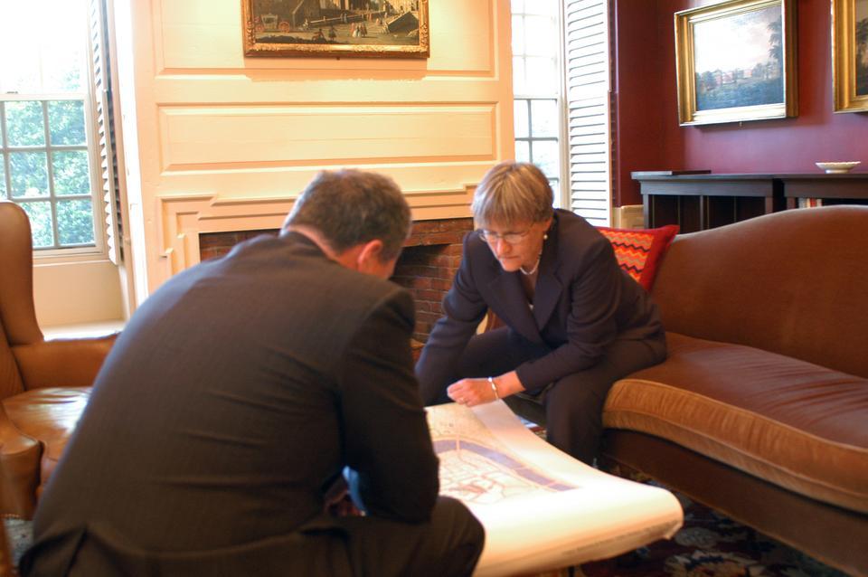 University President Drew G. Faust, pictured in her Mass. Hall office in this file photo, commented on the portrayal of her office in the film "The Social Network."