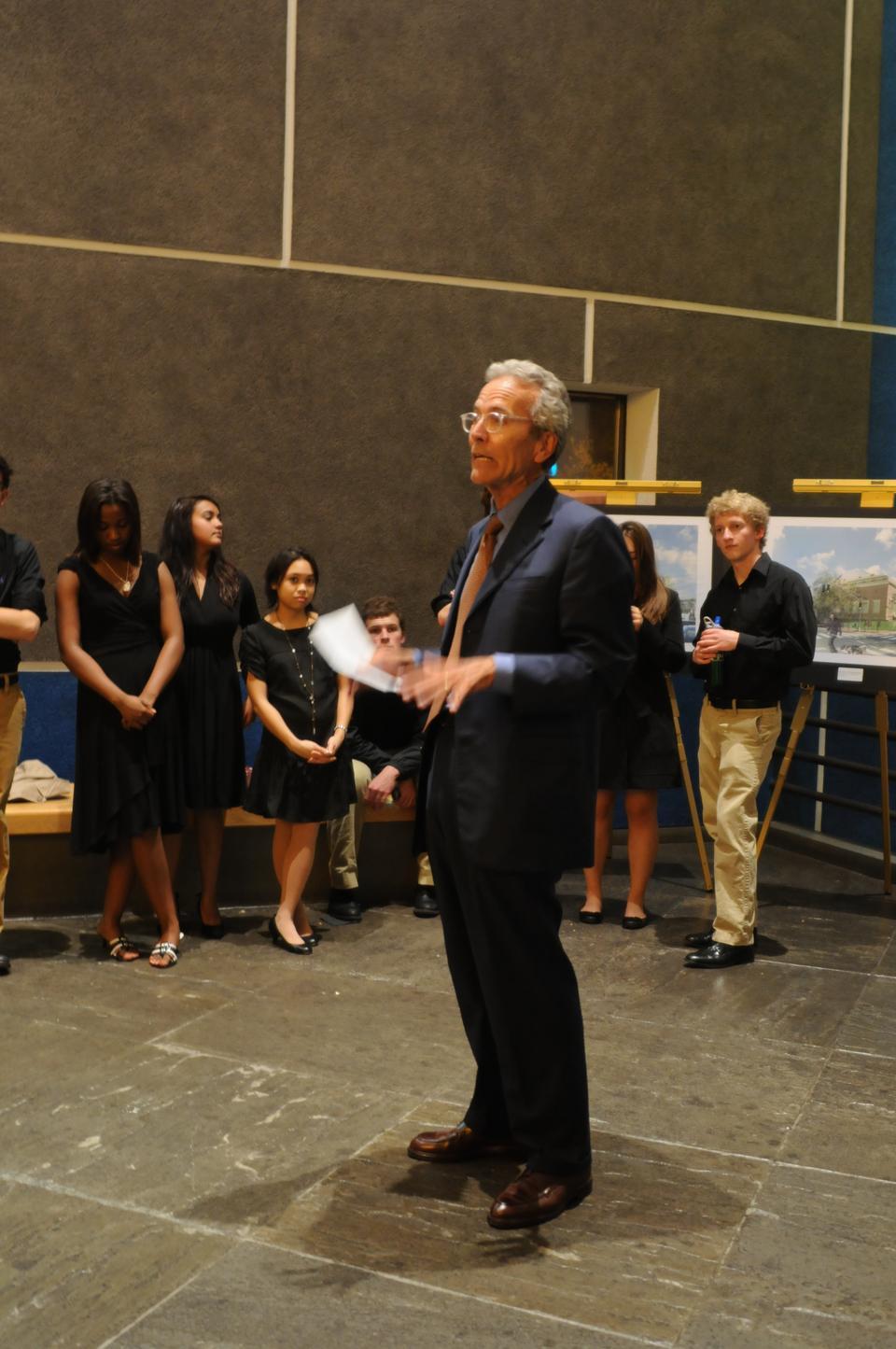 Thomas W. Lentz, the Elizabeth and John Moors Cabot Director of the Harvard Art Museum Director, Harvard Art Museums gives a welcome speech and later talks to visitors about the plans for renovating the Fogg Museum and its future.