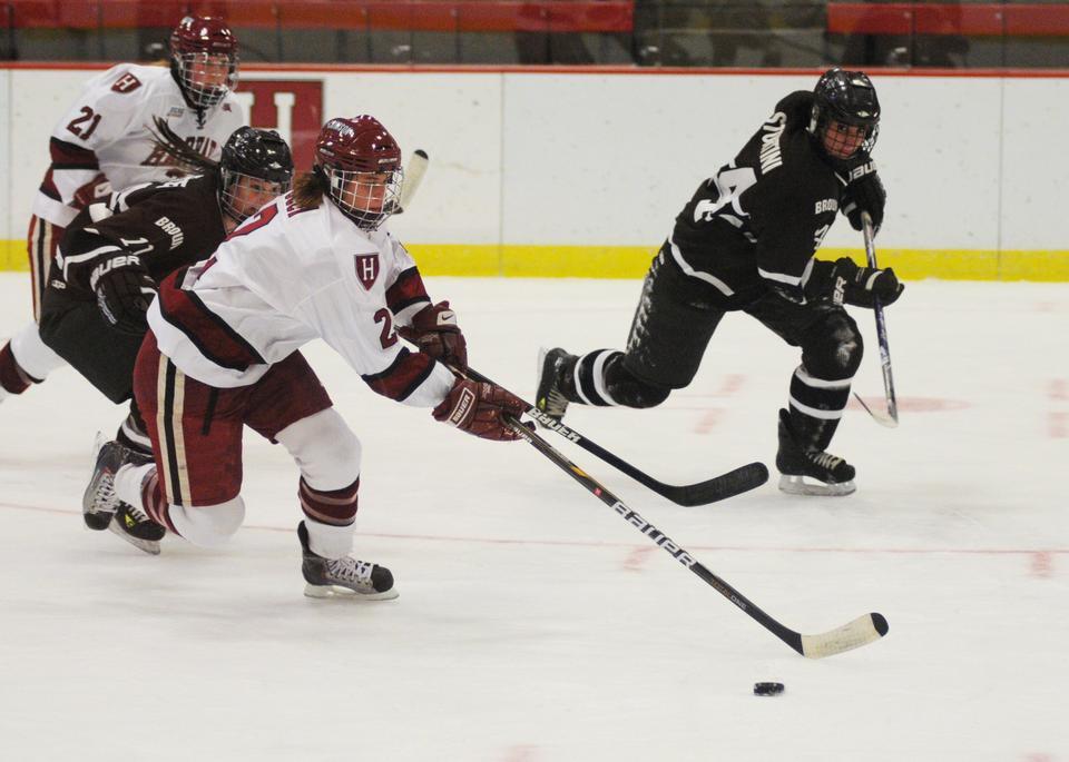 Sophomore Josephine Pucci netted her first goal of the season late in the first period, stealing the puck and taking it in alone for the game’s opening goal. Harvard went on to beat Brown, 4-2, for its first win of the season, and Pucci assisted on tri-captain Leanna Coskren’s insurance goal.