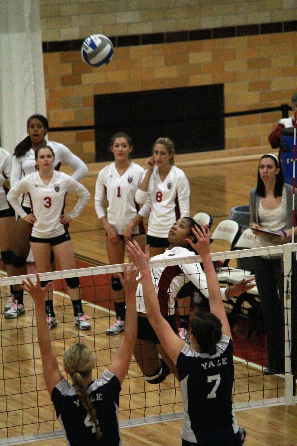 Senior Mikaelle Comrie, shown here in earlier action, racked up double-digit kills in both games this weekend, notching 10 against Cornell and 14 against Columbia. The women’s volleyball split its matches, winning in five sets at Cornell before dropping a five-set heartbreaker at Columbia.