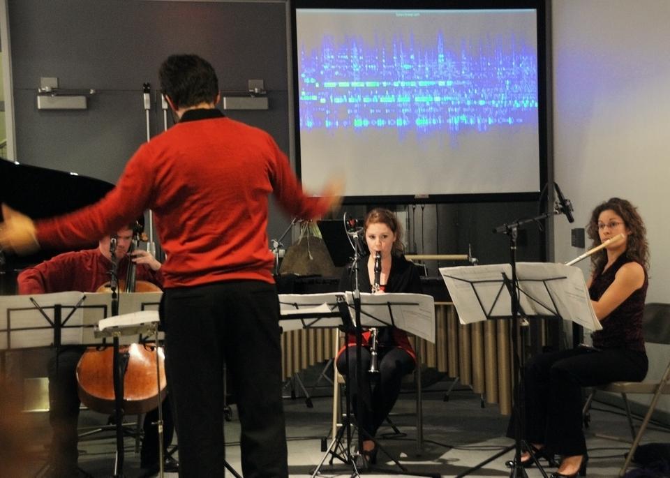 Musicians and panelists discussed the musical movement Spectralism, which uses the spectrum of sound to influence compositions.