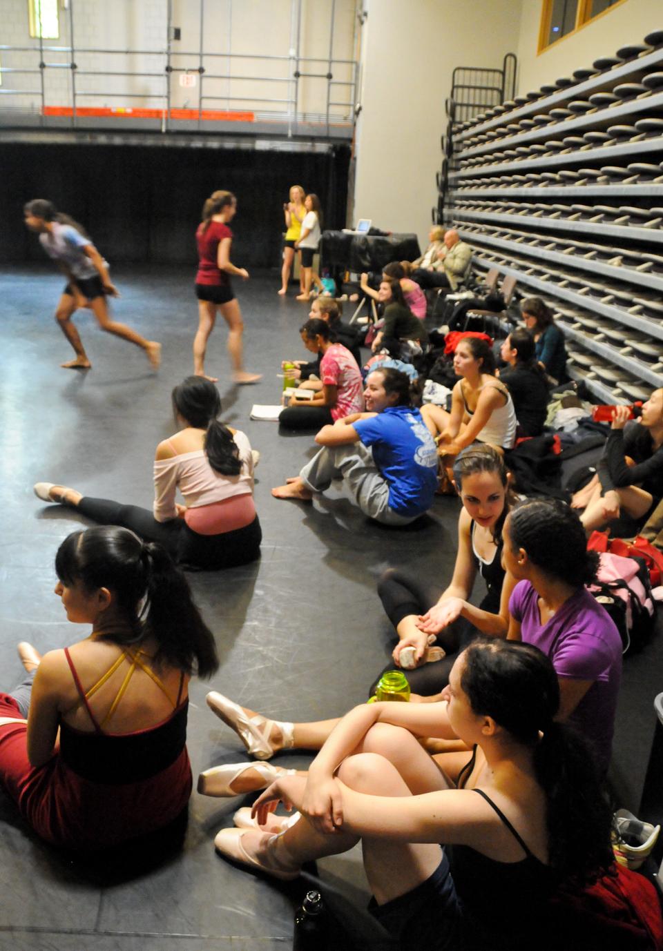 Members of the Harvard Ballet company support their fellow dancers by watching them rehearse their portions of the show.