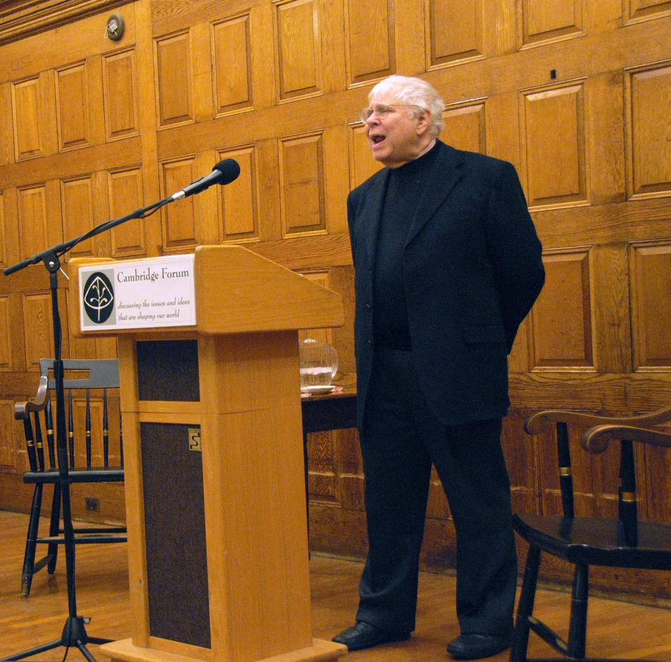 Sanford Levinson, visiting professor at the Harvard Law School, opens a discussion on how the structure of the Constitution limits the significance of Tuesday’s midterm elections at the First Parish Church yesterday. 
