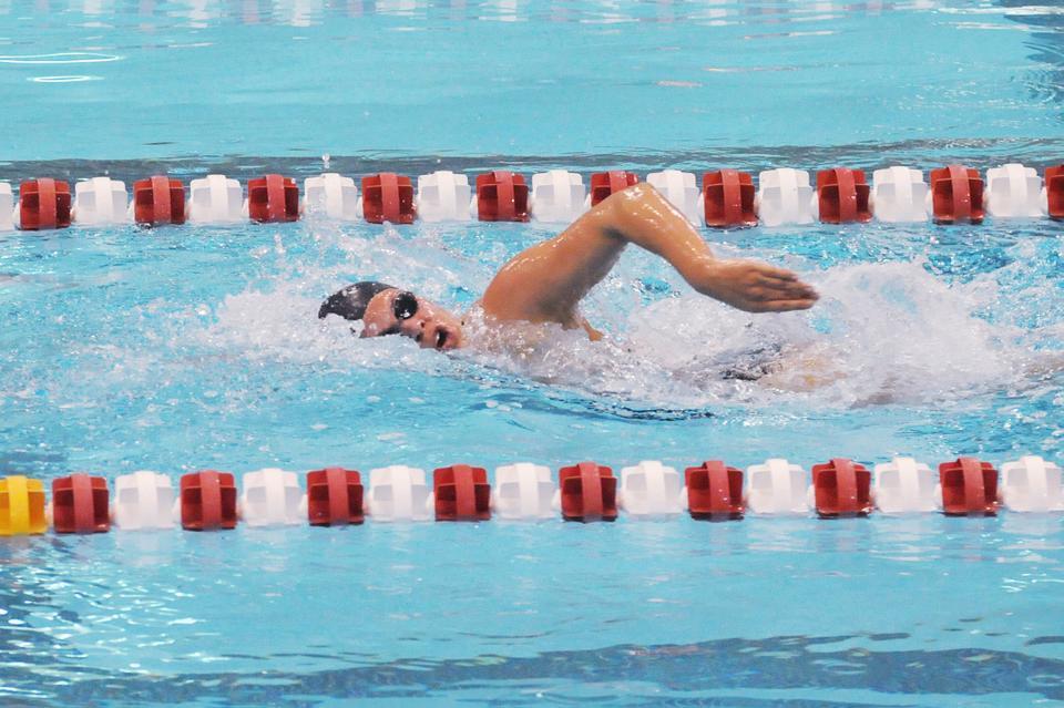 Senior Kate Mills, shown here in earlier action, set a pair of pool records in Harvard’s first meet of the season, helping the Crimson defeat Dartmouth and Cornell. Mills captured a win 200-yard butterfly in 2:01.19 and was part of a first-place 400-yard freestyle relay team.