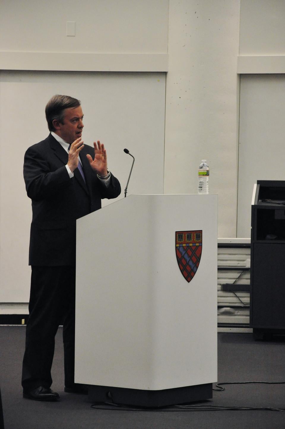 Michael M. Crow, the President of Arizona State University, and a panel participate in a discussion titled "Designing a University for America's Complex Future" at the Harvard Graduate School of Design yesterday. 