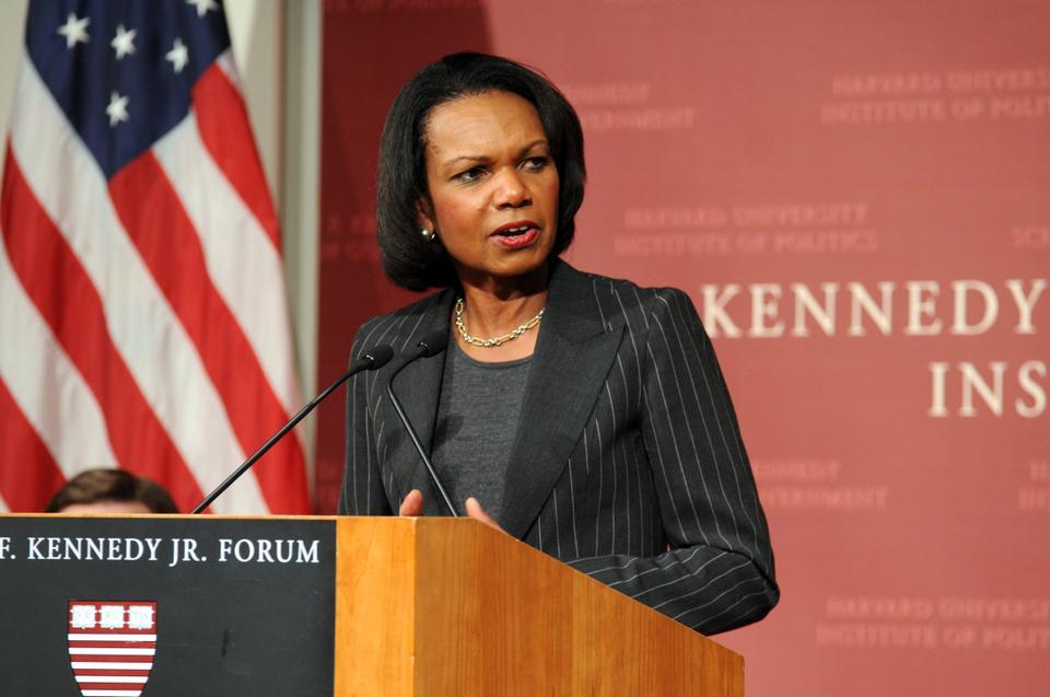 Former Secretary of State, Condoleezza Rice, speaking at the Harvard IOP on United States foreign policy in Africa as a part of the W.E.B. DeBois lecture series.