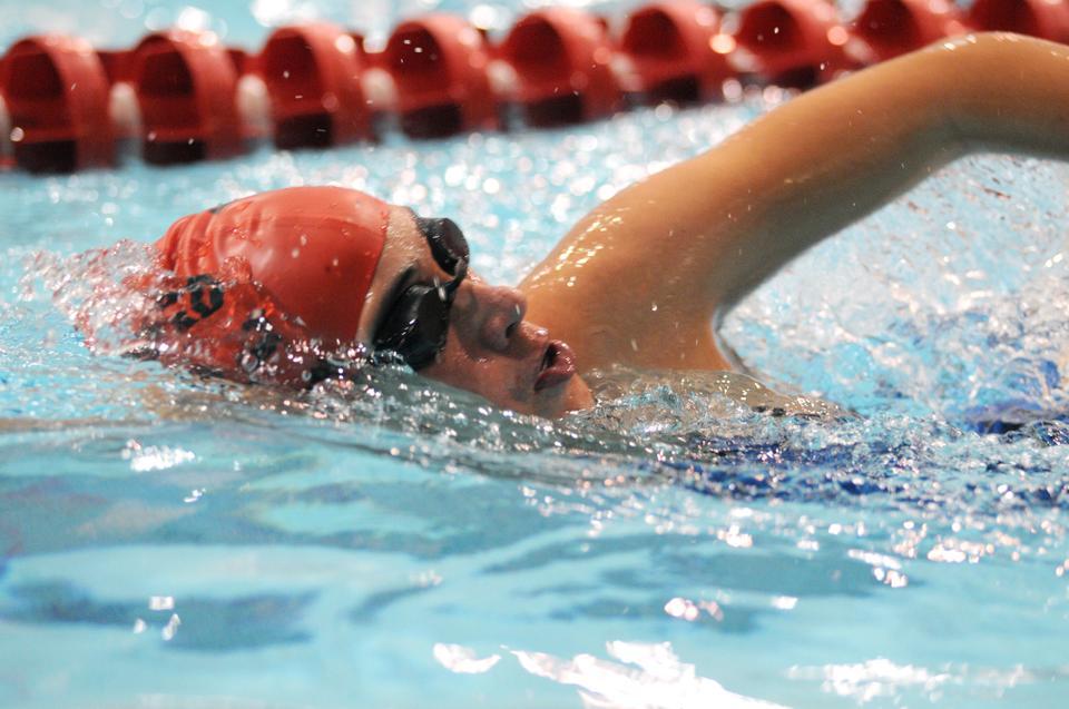 Harvard College students participate in club swimming practice, a recreational team that meets weekly and competes against other universities.