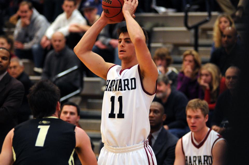 Junior co-captain Oliver McNally, shown here in earlier action, and the rest of the Harvard men’s basketball team took down Worcester Polytechnic Institute—a D-III school—at Lavietes Pavilion last night, 69-54. 