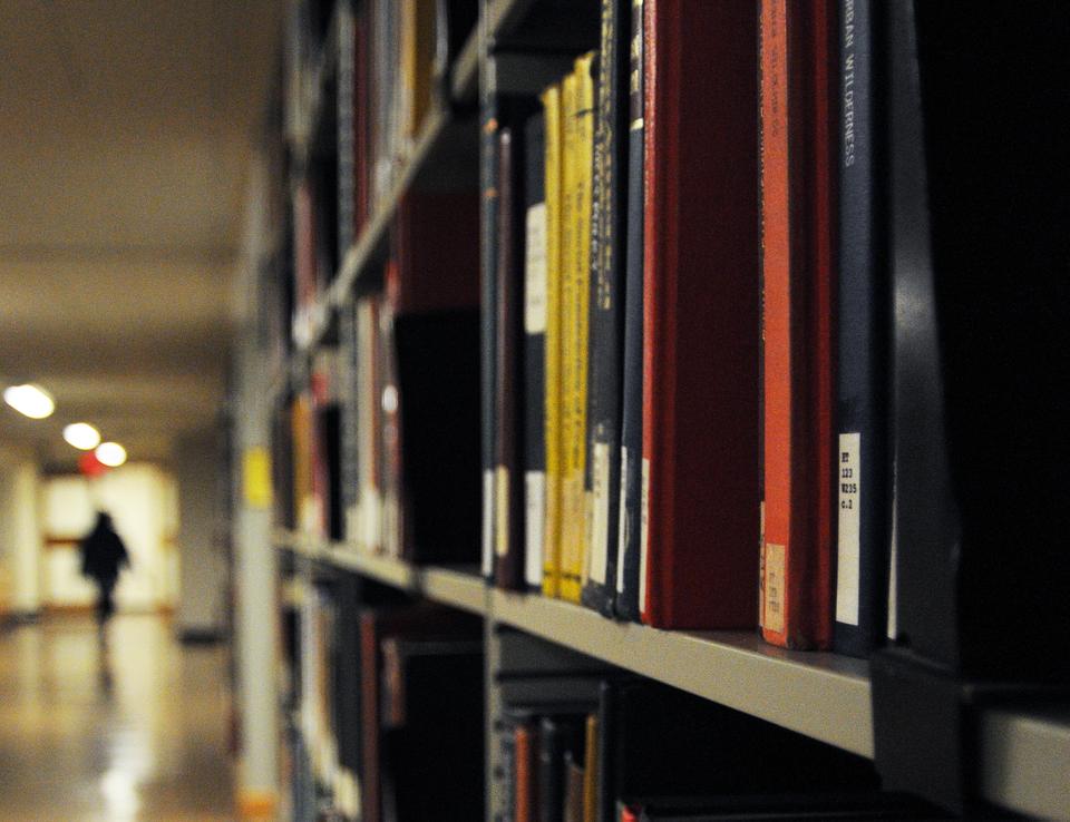 Level B of Lamont Library held the forty LGBT books that were defiled with urine last week.
