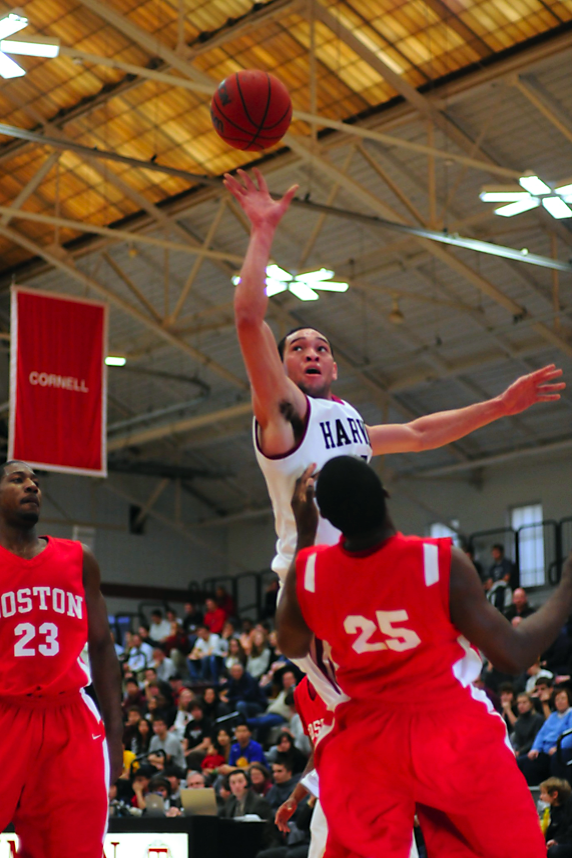 Sophomore Christian Webster, shown above in earlier play, and junior co-captain Keith Wright were both injured in Saturday's contest against GW. While they are both listed as day-to-day, their teammate, rookie Laurent Rivard, will be taking some time off to let his persistent ankle injuries heal. 
