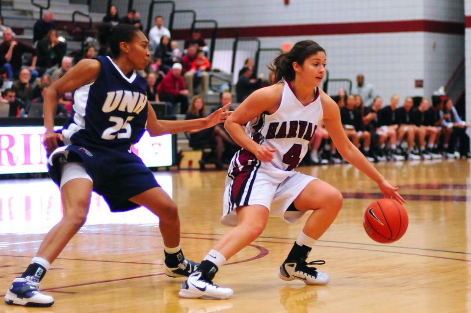 Harvard junior point guard Brogan Berry, shown above in earlier action, scored 15 points in a losing effort against Dayton last night. The Flyers won the game, 100-81. 