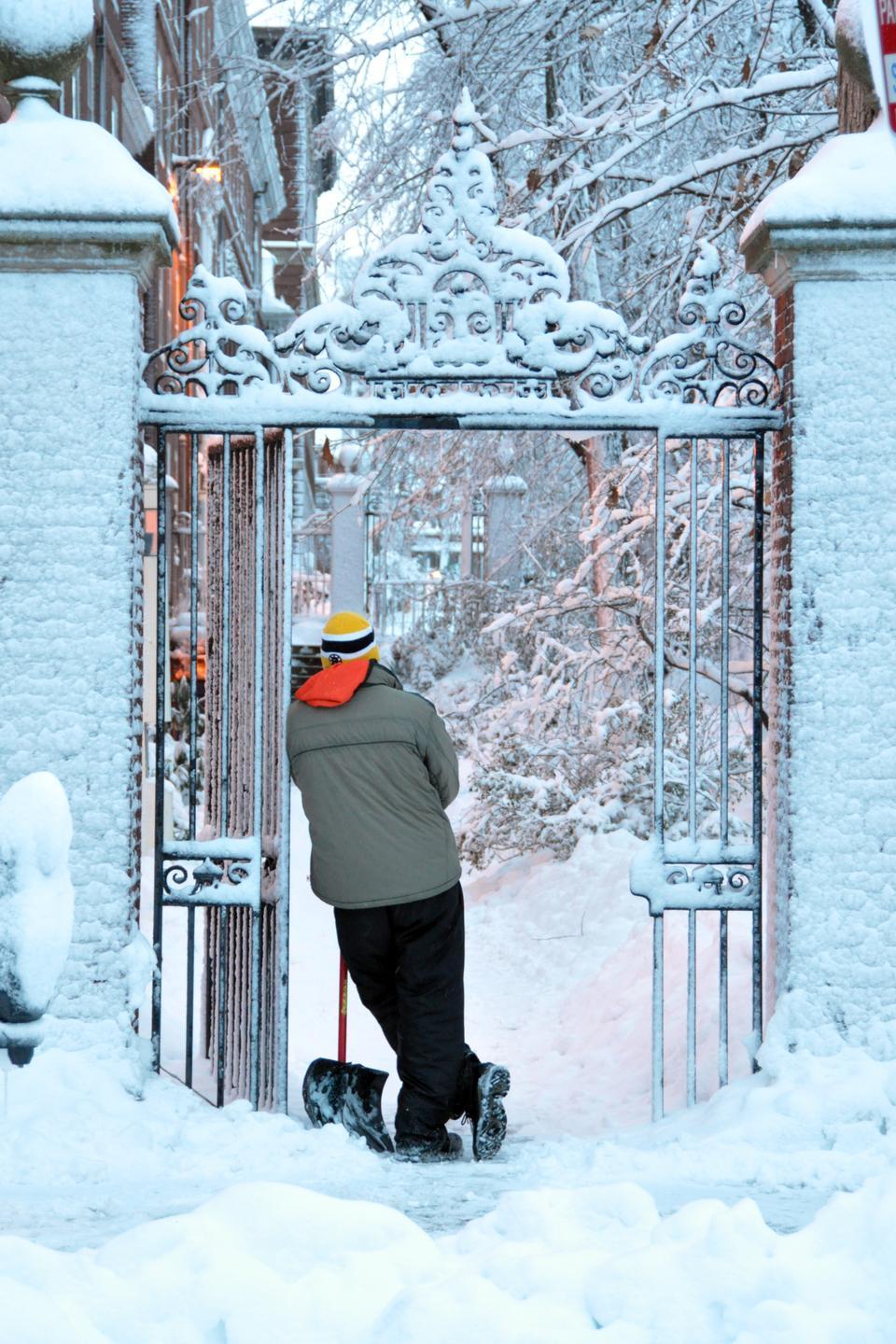 Blizzard conditions Wednesday led to the accumulation of over a foot of snow in Cambridge.