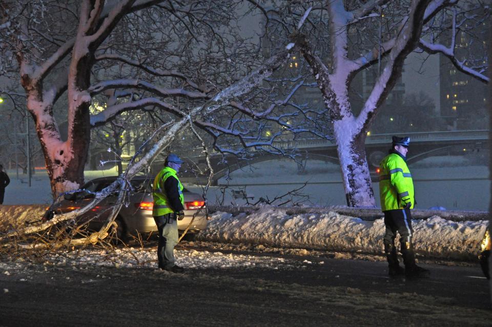 Blizzard conditions Wednesday led to the accumulation of over a foot of snow in Cambridge.