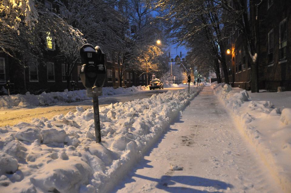 Blizzard conditions Wednesday led to the accumulation of over a foot of snow in Cambridge.