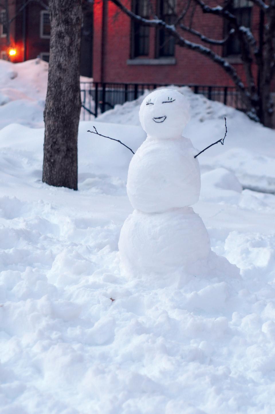 A friendly snowman greets residents in Harvard Yard  yesterday as warmer conditions marked the second day of the semester.