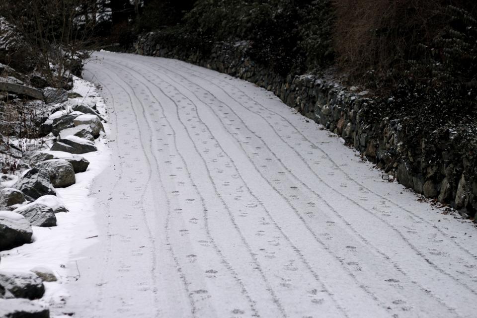 Crimson Photographer Greg Johnston takes a photo of the driveway he just salted in preparation for the season's first big blizzard. 