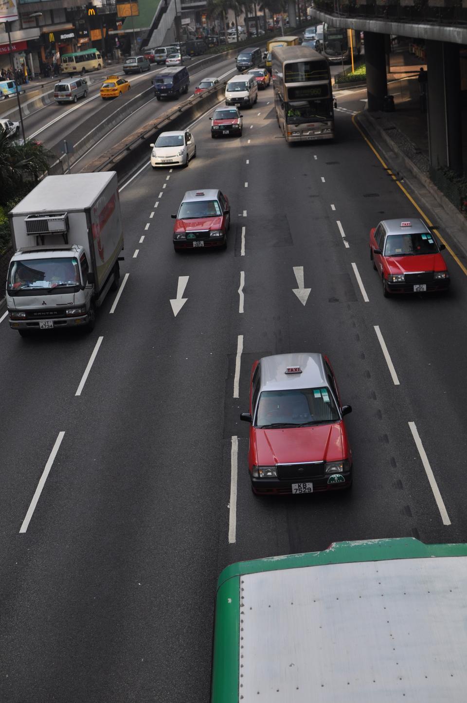 Red taxis are a common sight in Hong Kong, especially near Central and the IFC.